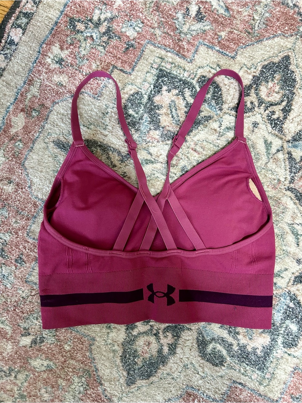 Under Armour Magenta Strappy Sports Bra with Black Logo